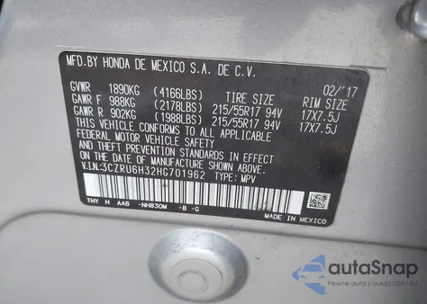 2017 Honda Hr-V Lx z USA, uszkodzony, nr VIN 3CZRU6H32HG701962